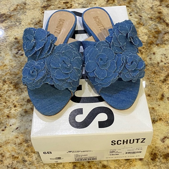 SCHUTZ Shoes - SCHUTZ**Denim Floral Sandals 6B**$140